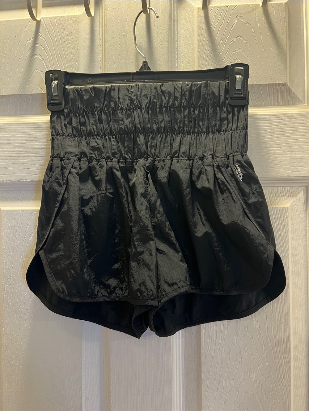 FP Movement by Free People Black Smocked High-Waist Athletic Shorts
